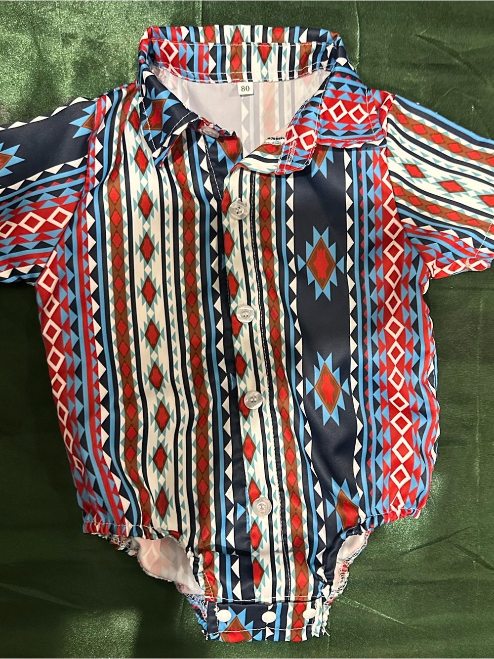 Boys' Red & Blue Geometric Button-Down Romper
